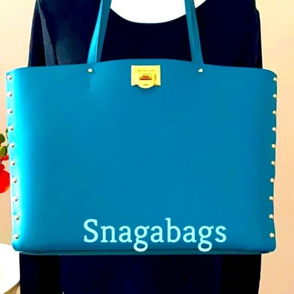 MICHAEL KORS NWT MANHATTAN LAGOON LARGE LEATHER TOTE BAG - Picture 2 of 12